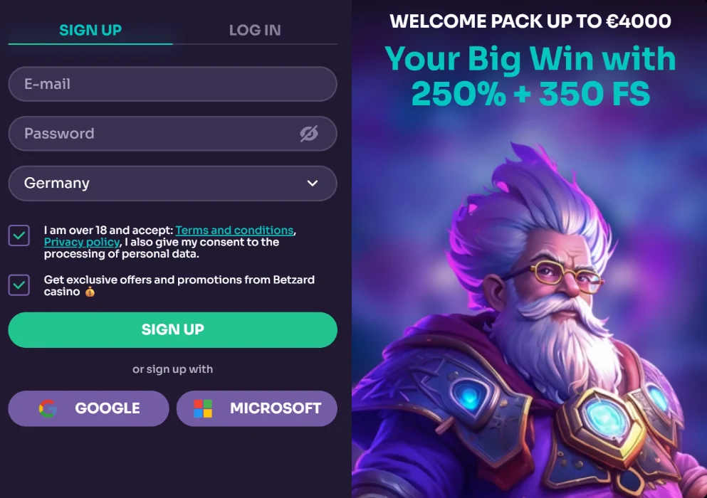 Betzard Casino Registreren en Inloggen